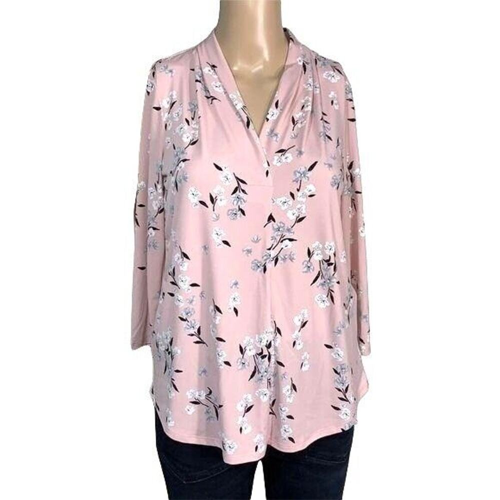 Charter Club Womens Blouse Top Lightweight Pleated V Neck Floral Petite Small
